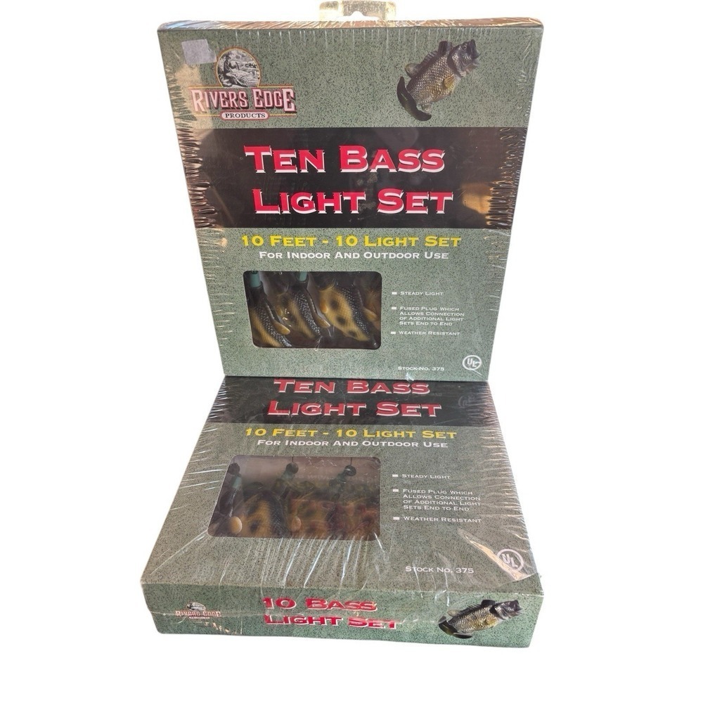Lot Of  2 Rivers Edge Bass Fish String Light Set 10 Ft Weather Resistant